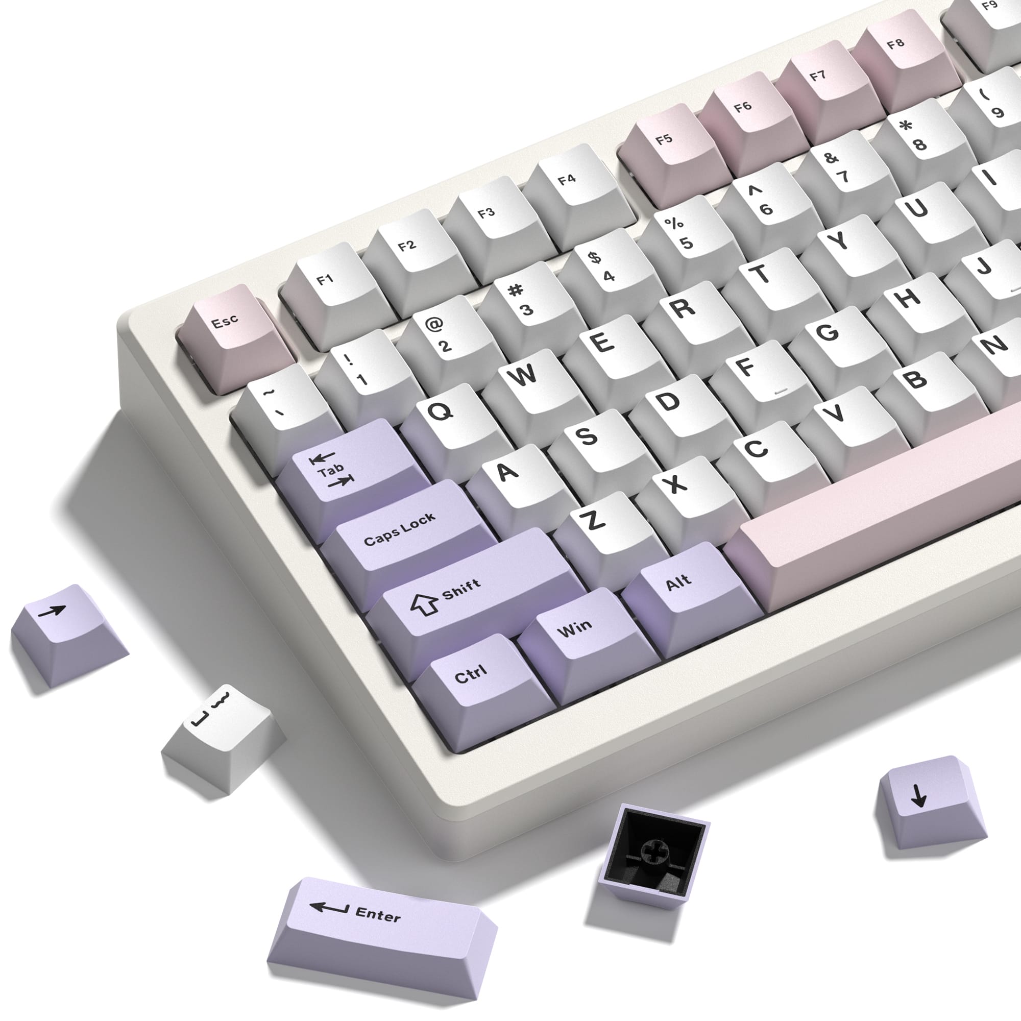 Womier - PBT Keycaps,Cherry Profile Double-Shot Keycap for 60% 65% 75% 100% TKL US Layout Mechanical Keyboard - Pink-purple