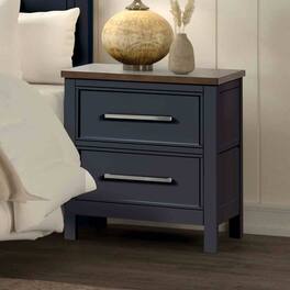 Loheer - Modern Farmhouse Nightstand, Two-Tone Two Drawers - Blue and Dark Brown