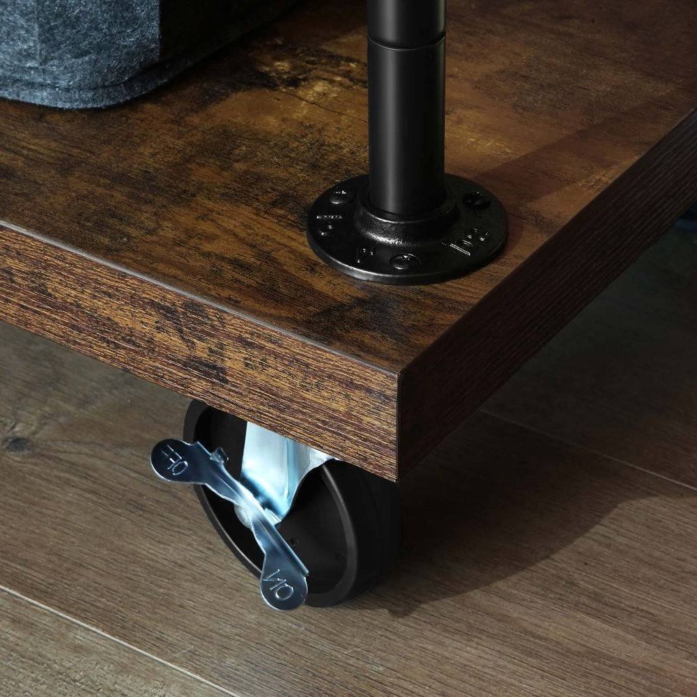 Back. Hivvago - Industrial Metal Pipe Garment Rack with Wood Storage Shelves on Wheels - Rustic Brown.