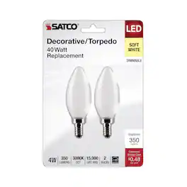SATCO - B11 E12 (Candelabra) Filament LED Bulb Soft White 40 Watt Equivalence 2 pk