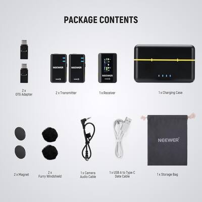 Neewer CM28 Wireless Lav Mic System, 1 RX + 2 TX + Charging Case Neewer CM28 Wireless Lav Mic System, 1 RX + 2 TX + Charging Case