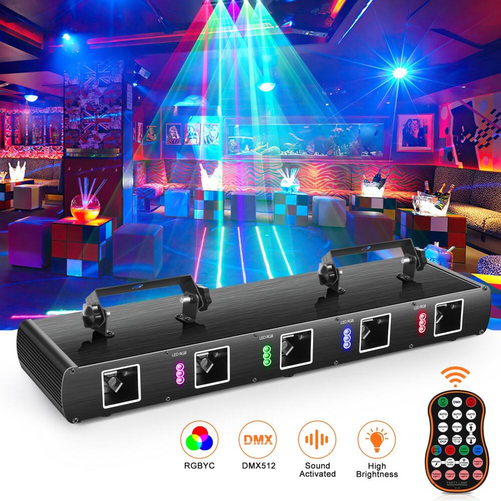 Sure, here is the corrected and grouped text from the image:

- LED RGB
- DMX512
- Sound Activated
- High Brightness
- RGBYC
- DMX512
- Sound Activated
- High Brightness