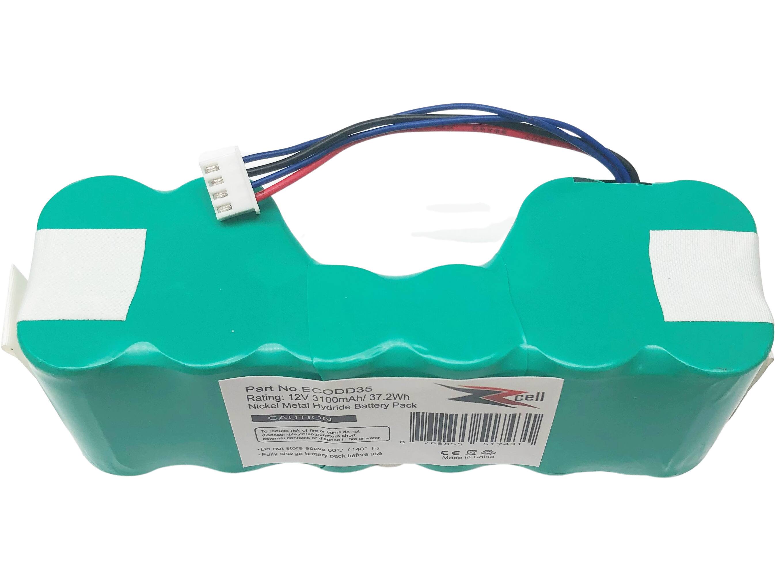 Part No: ECODD35  
Rating: 12V 3100mAh / 37.2Wh  
Nickel Metal Hydride Battery Pack  

CAUTION  
- To reduce risk of fire or burn do not expose to external contacts or dispose in fire or water.  
- Do not store above 60°C (140°F).  
- Fully charge battery pack before use.  

Made in China