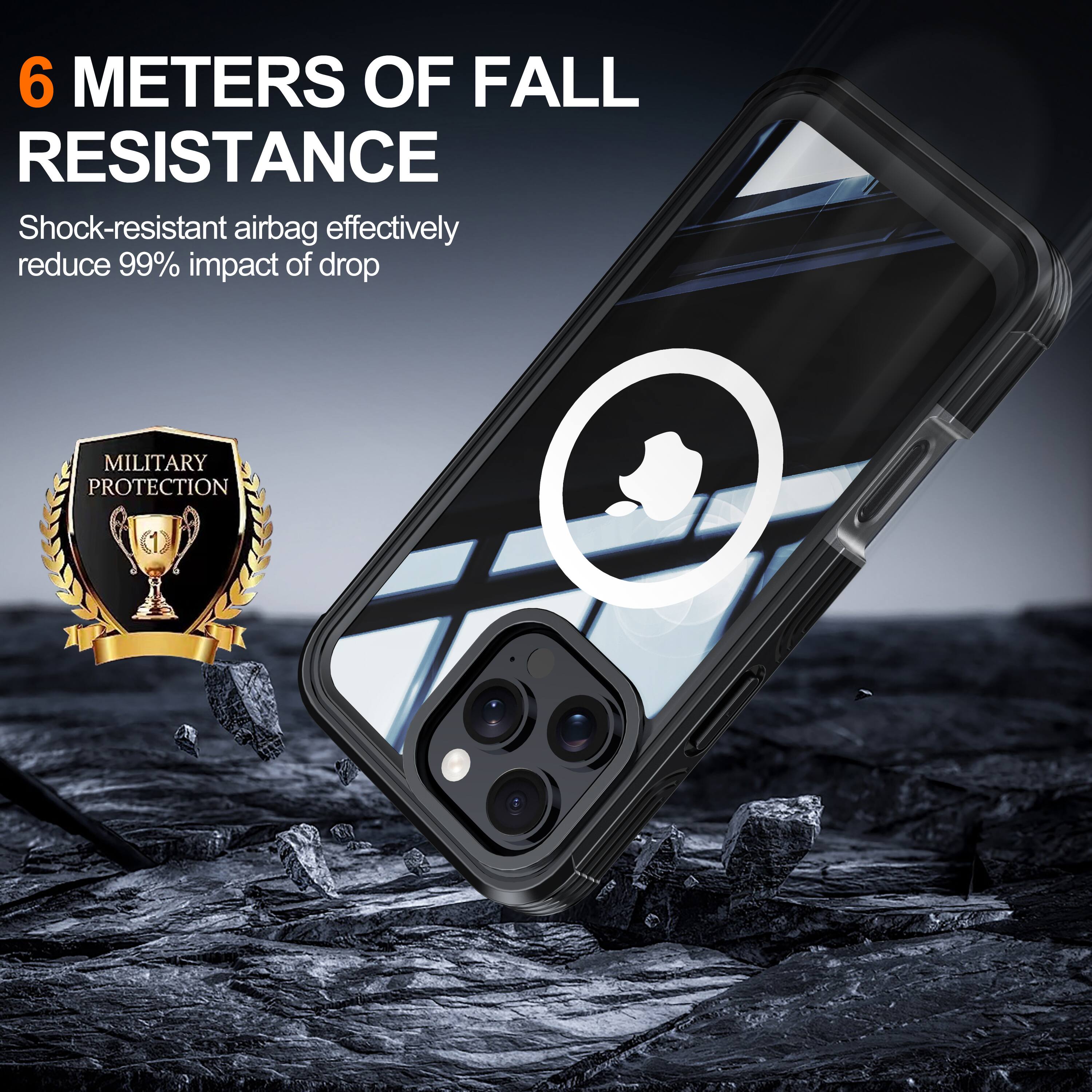 6 METERS OF FALL RESISTANCE  
Shock-resistant airbag effectively reduce 99% impact of drop  
MILITARY PROTECTION