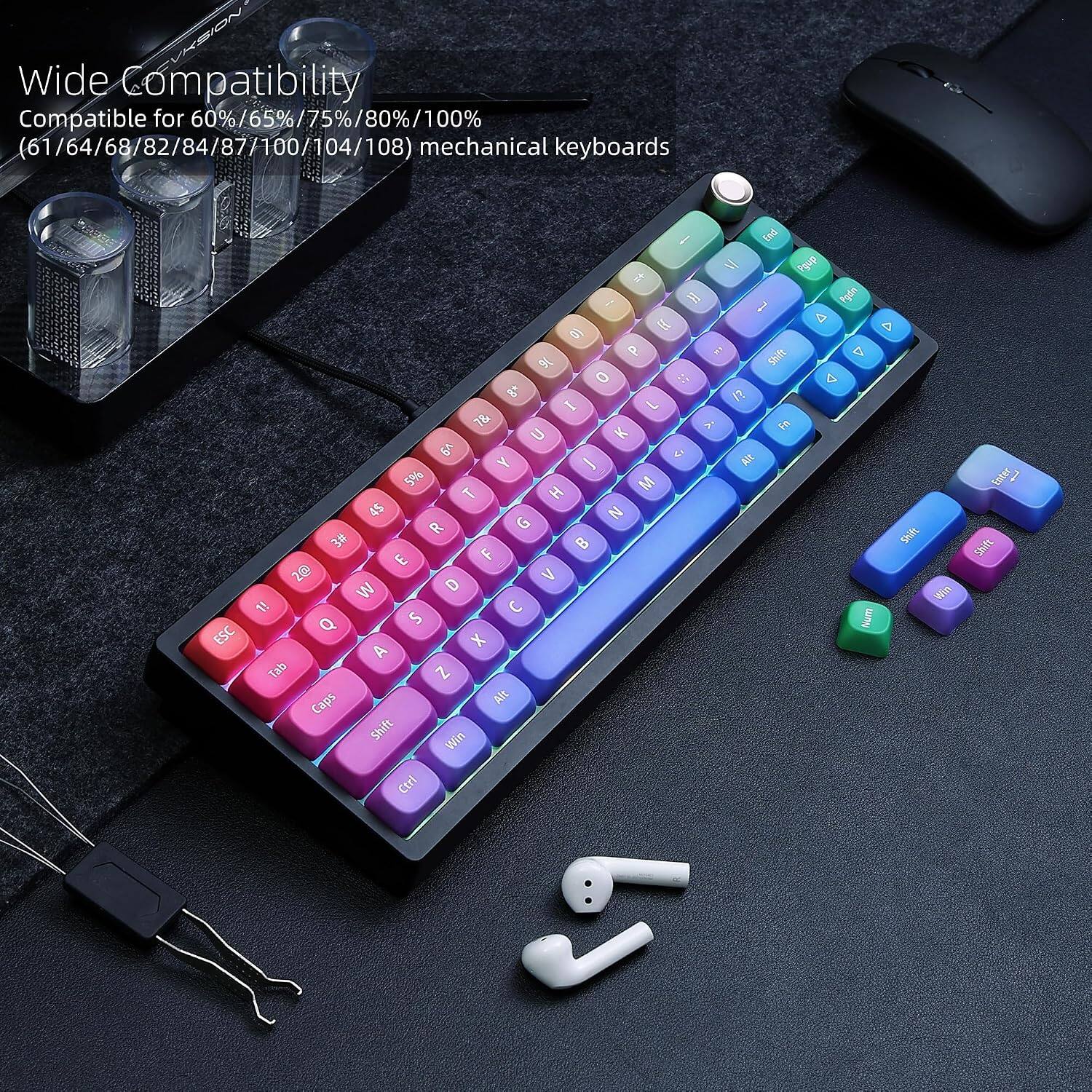 Wide Compatibility  
Compatible for 60%/65%/75%/80% 100%  
(61/64/68/82/84/87/100/104/108) mechanical keyboards