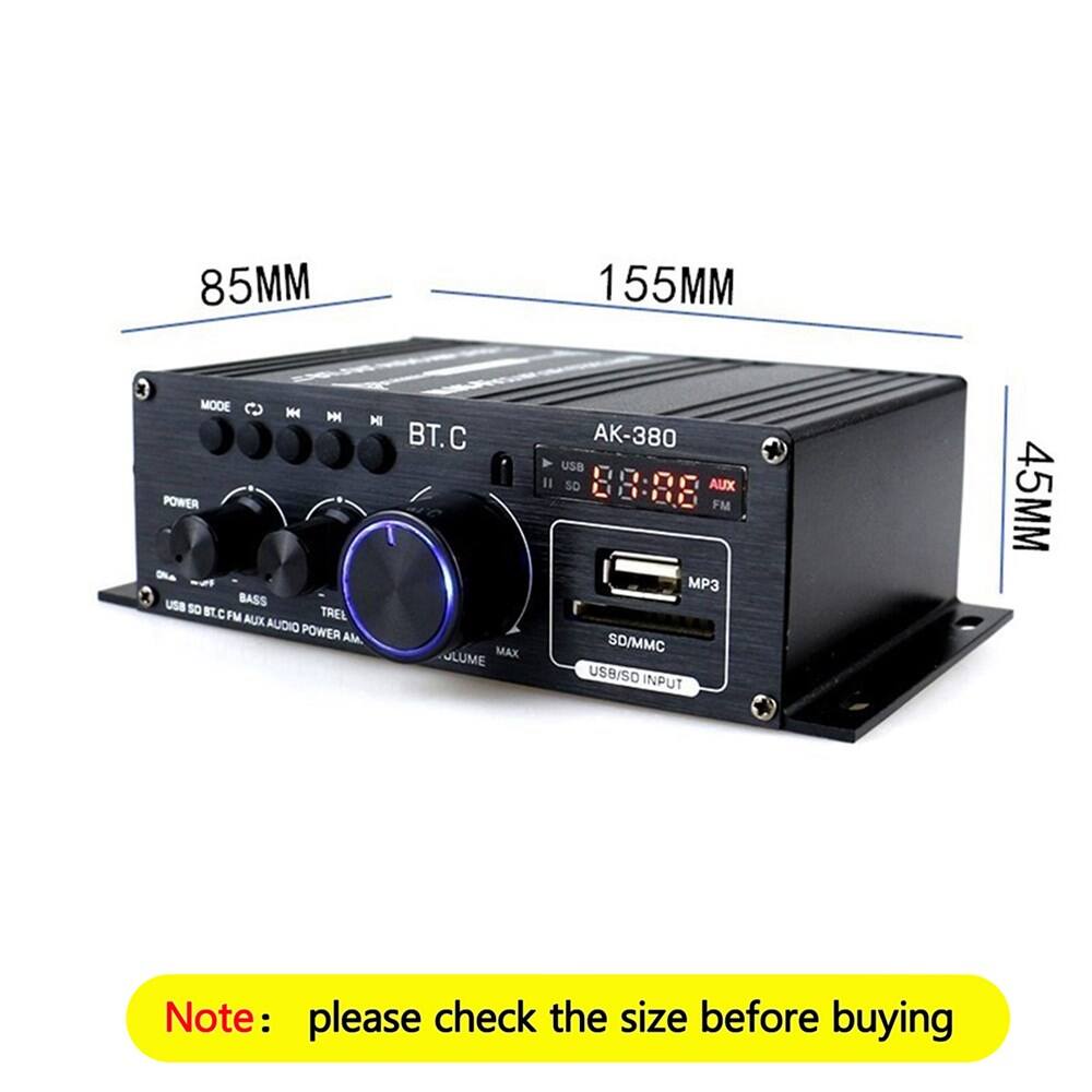 85MM 155MM 3 MODE G E I H POWER - USB BASS SO BLC TREL FM AUX AUDIO POWER AM T.C VOLUME MAX AK-380 USB SD/MMC USB/SD INPUT 45MM

Note: please check the size before buying