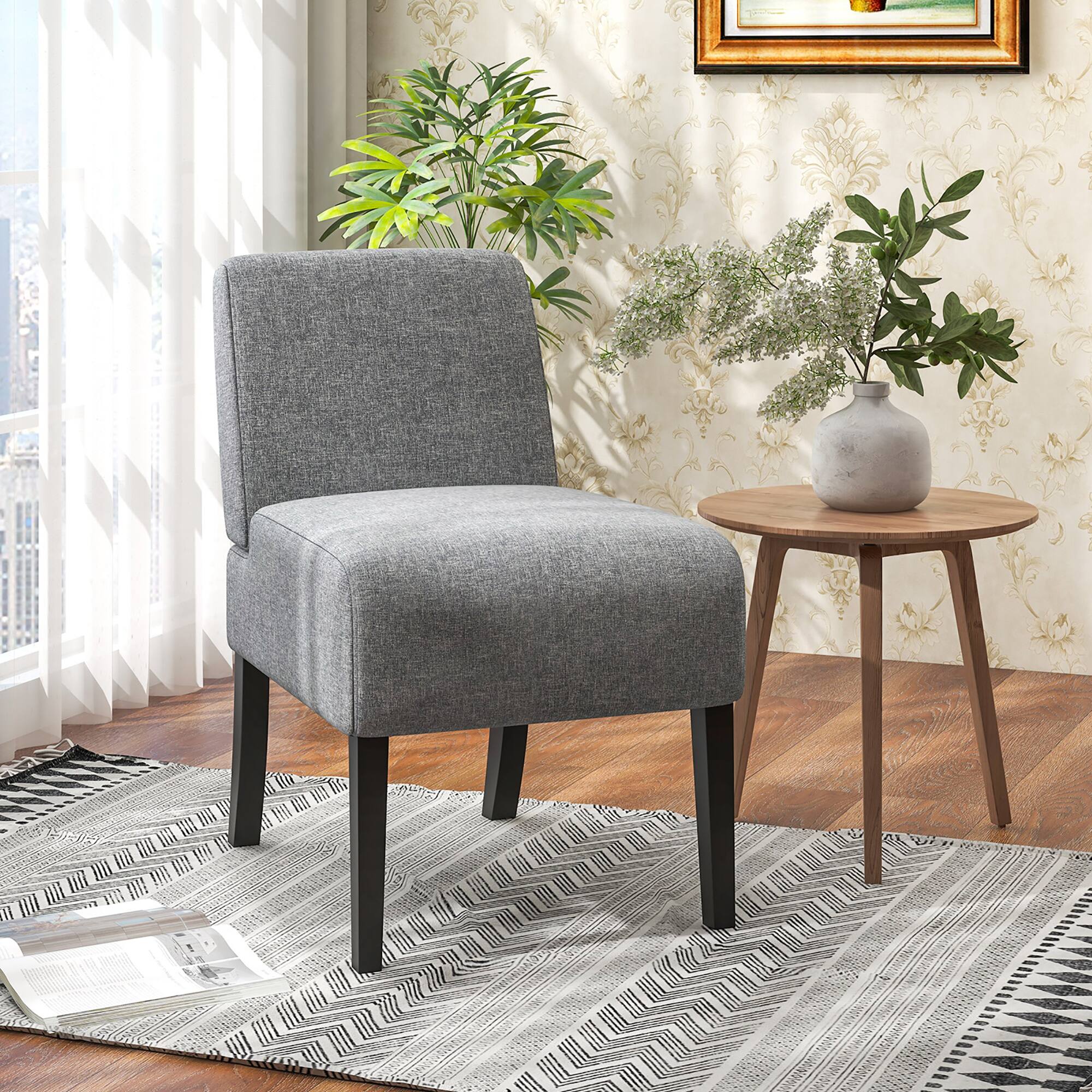 Alt View 3. Gymax - Gymax 4PCS Armless Accent Chair w/ Rubber Wood Legs Modern Vanity Chair for Bedroom Gray - Gray.