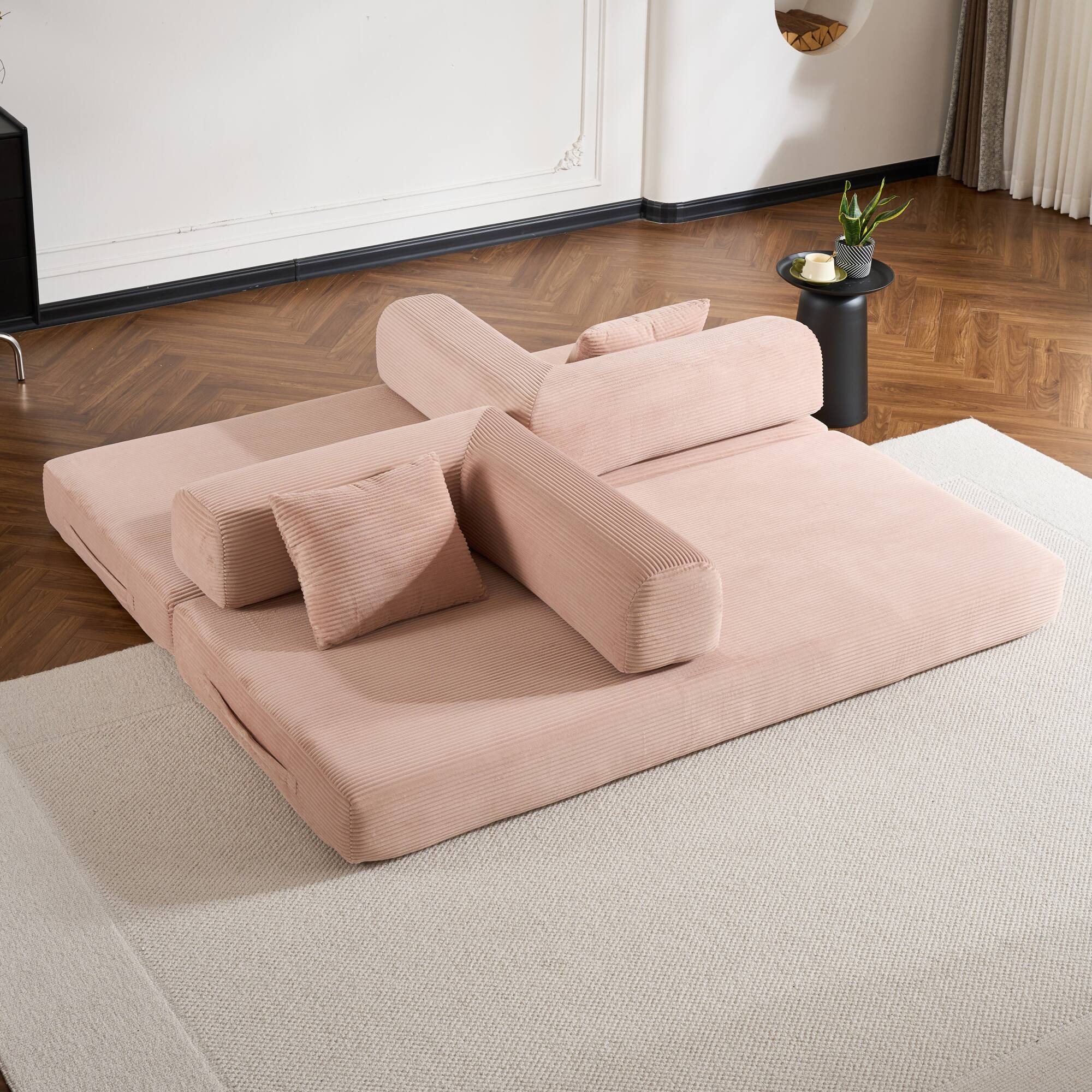 Alt View 4. GOODSILO - Convertible Sleeper Sofa in Cylindroy Fabric | Features a Cylindrical Pillow & Space-Saving Foldable Design - Pink.
