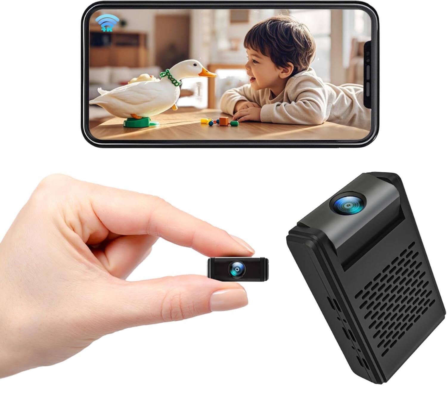 Front. Cluzine - Mini WiFi 1MP Small Camera with 5GHz Band, IP20 Rating, Long-Lasting Battery & Night Vision for HD Security Monitoring.