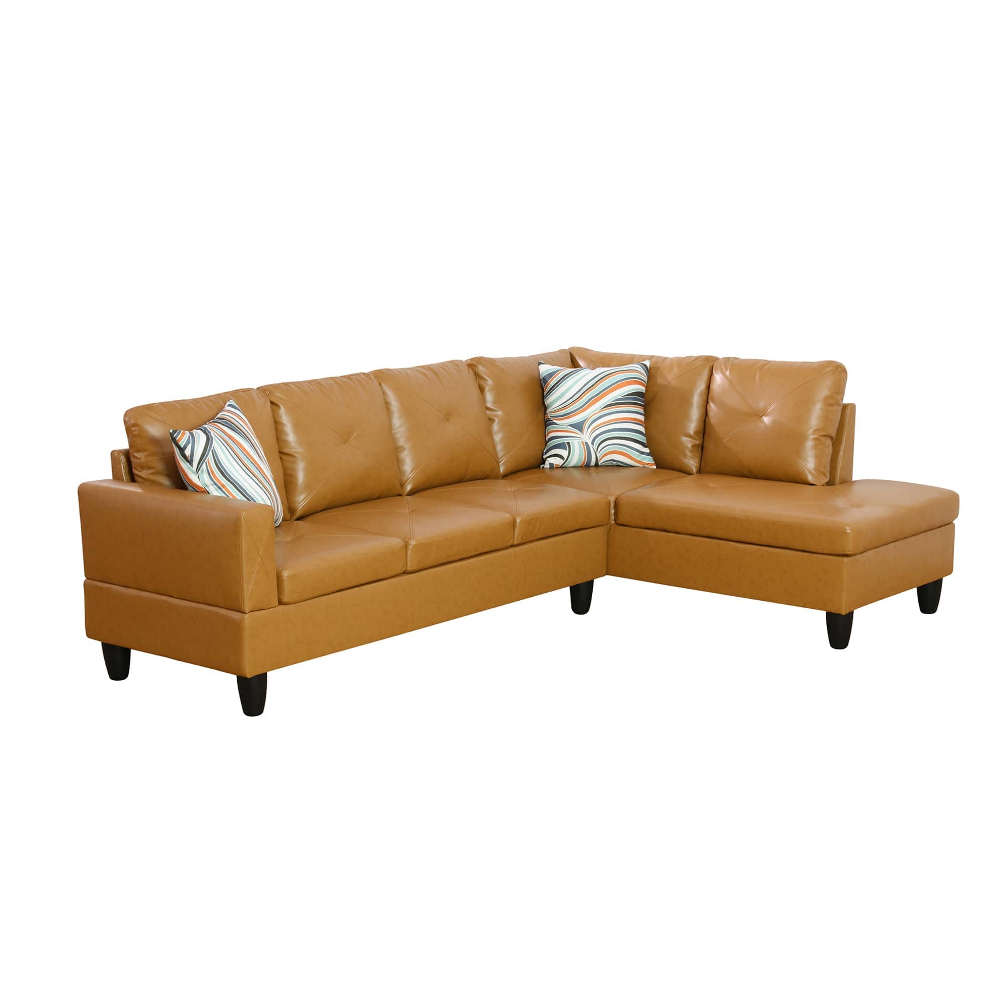 Alt View 4. Boyel Living - Premium Semi PU Upholstered Sofa Solid Wood Frame Double Spring with Right Chaise Lounge - Caramel Brown.