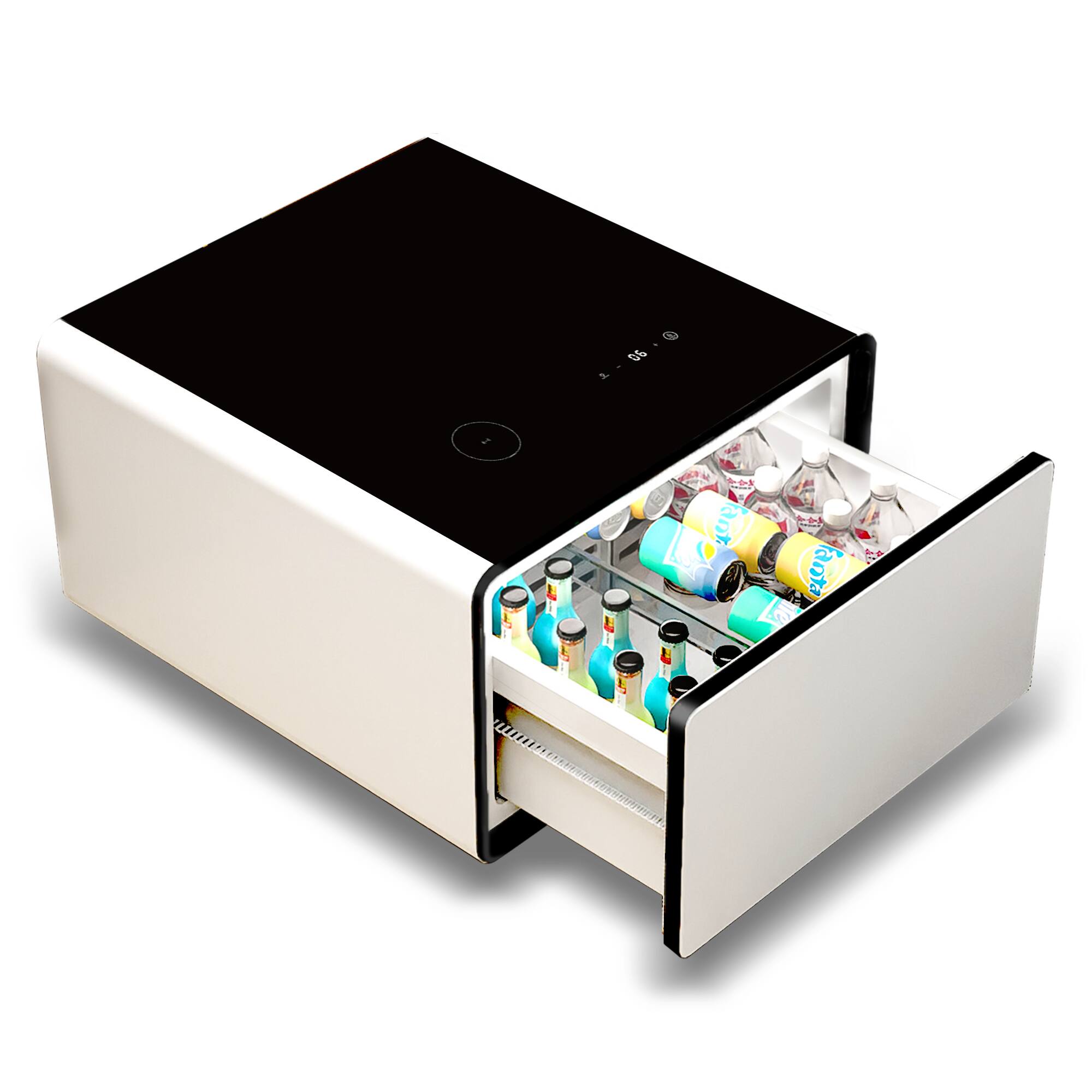 Livtab - Smart Side Table with Fridge, Wireless Charging, USB & Power Outlets, Motion Sensor Night Light, Perfect for Bedroom - White