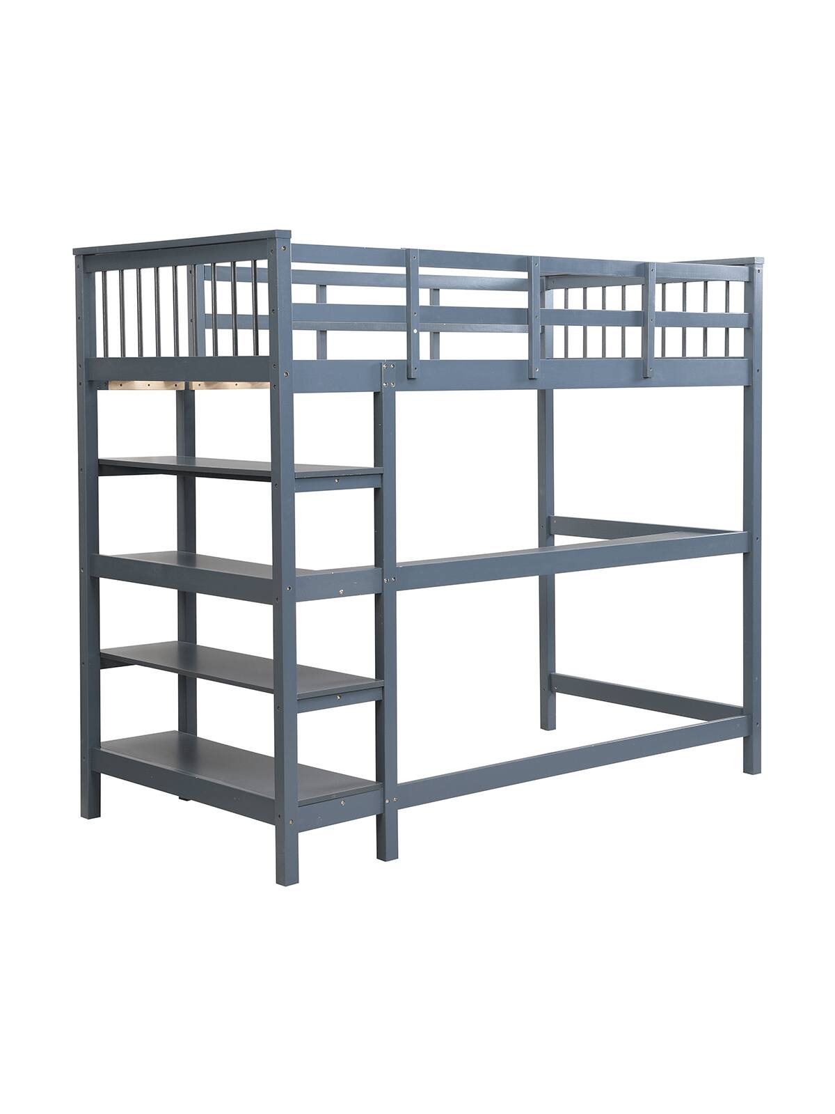 Alt View 1. Trinkets Crazed - Full Loft Bed With Desk And Storage Shelves, Wood Full Size Loft Bed, High Loft Bed Full - Gray.