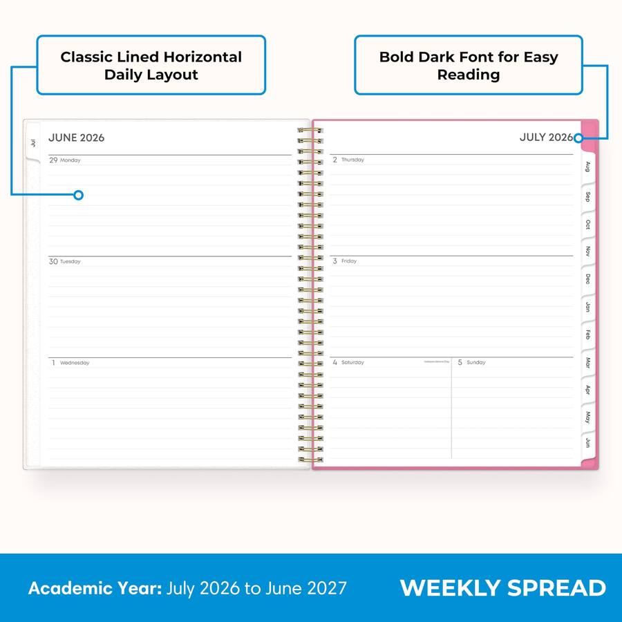 Weekly Layout Horizontal Blue Sky 2026 2027 Weekly & Monthly Academic Planner Calendar, 8.5