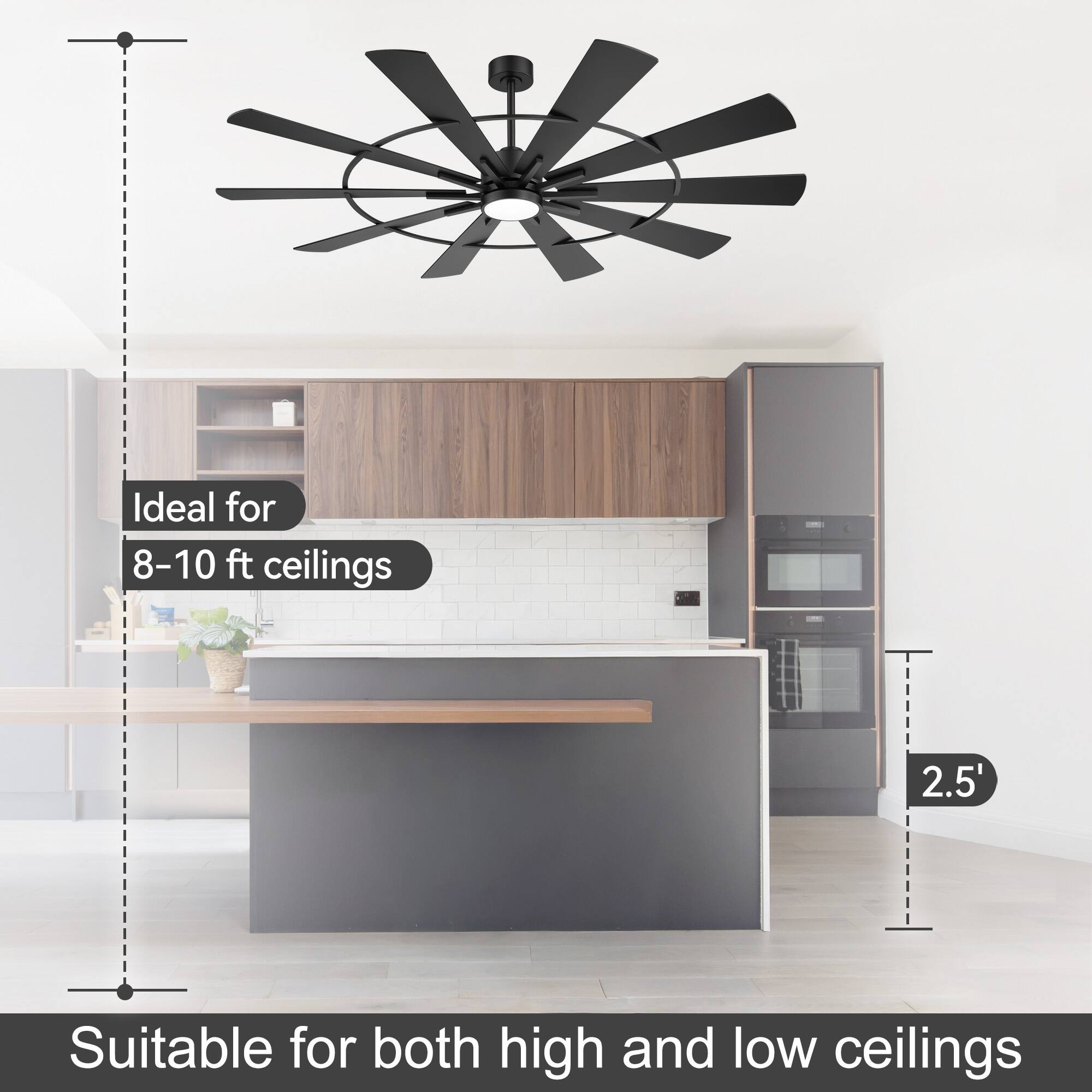 Ideal for 8-10 ft ceilings  
2.5'  
Suitable for both high and low ceilings