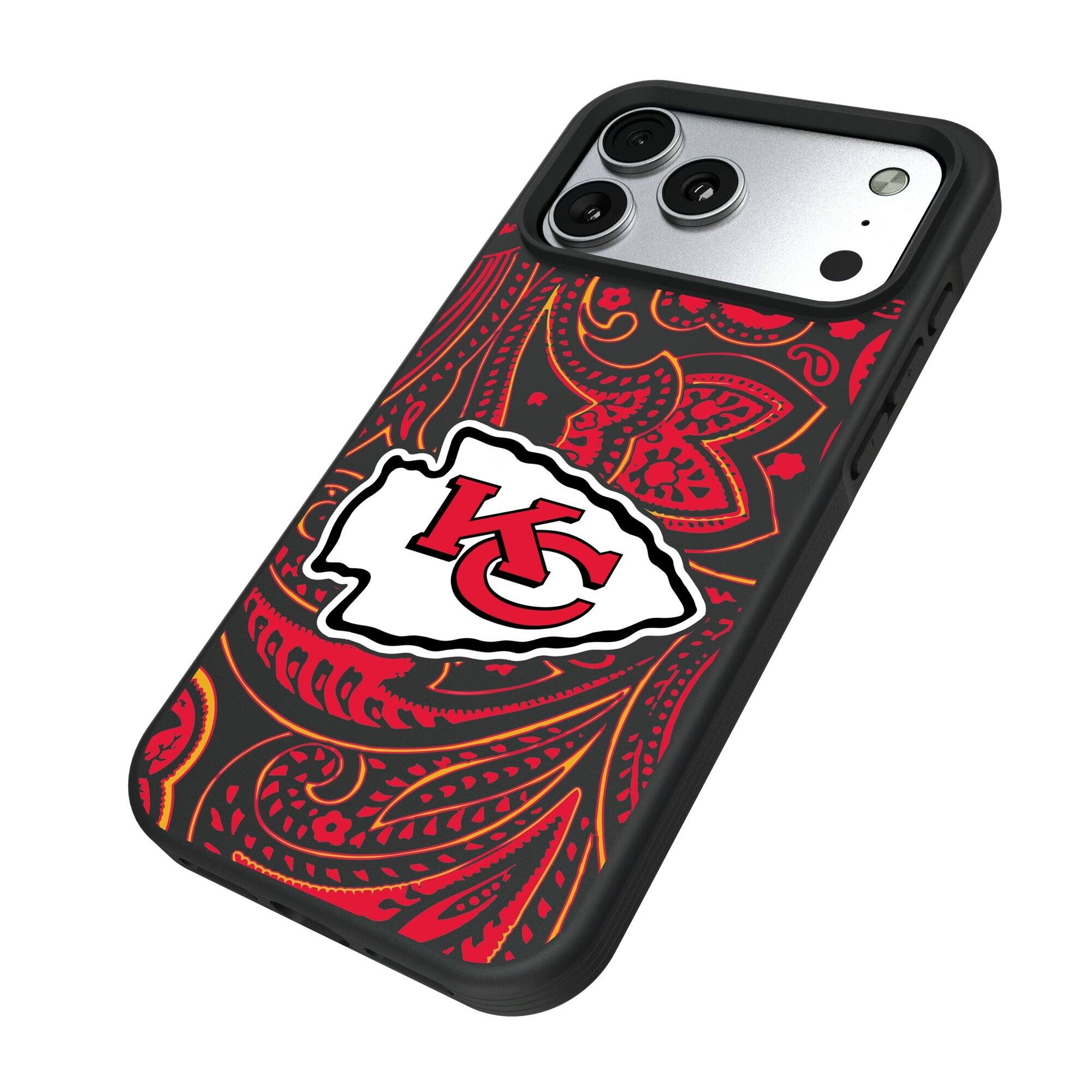 Alt View 1. Keyscaper - Kansas City Chiefs iPhone Paisley Design Bump Case - 16 Pro Max - Multicolor.