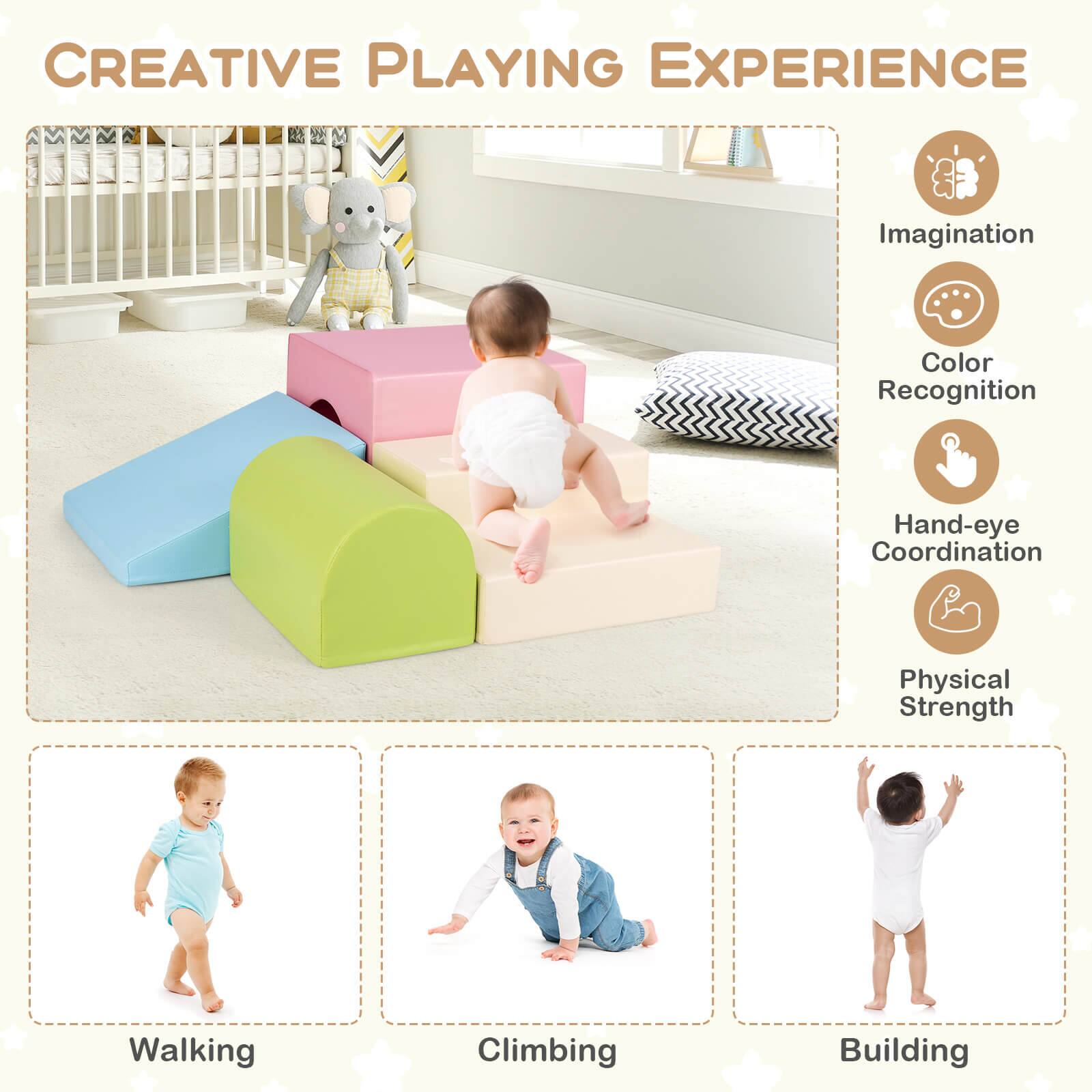CREATIVE PLAYING EXPERIENCE

- Imagination
- Color Recognition
- Hand-eye Coordination
- Physical Strength

Walking  
Climbing  
Building