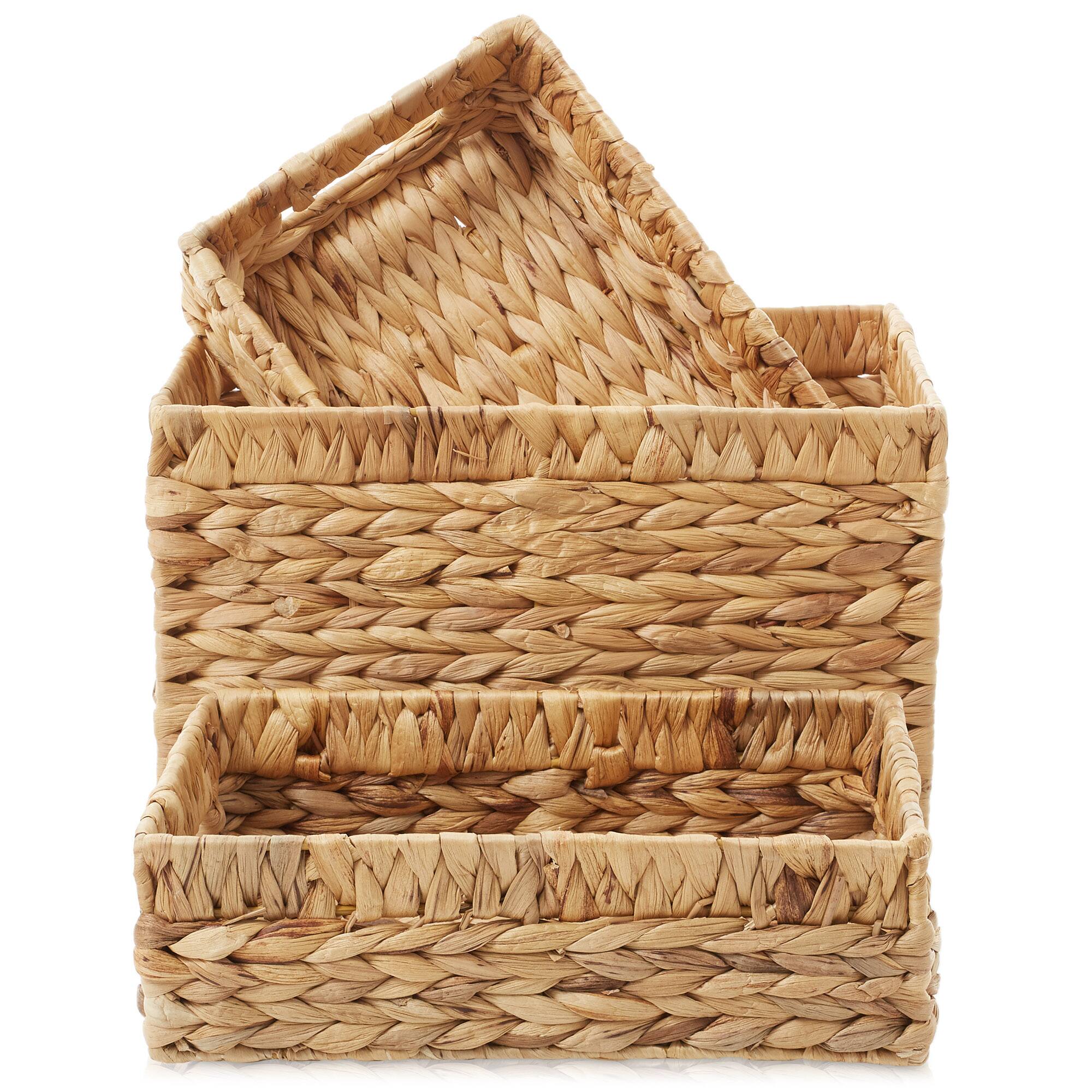 Alt View 2. Casafield - Hyacinth Storage Basket Set with Handles - Woven Bin Organizers - Natural - Hyacinth.
