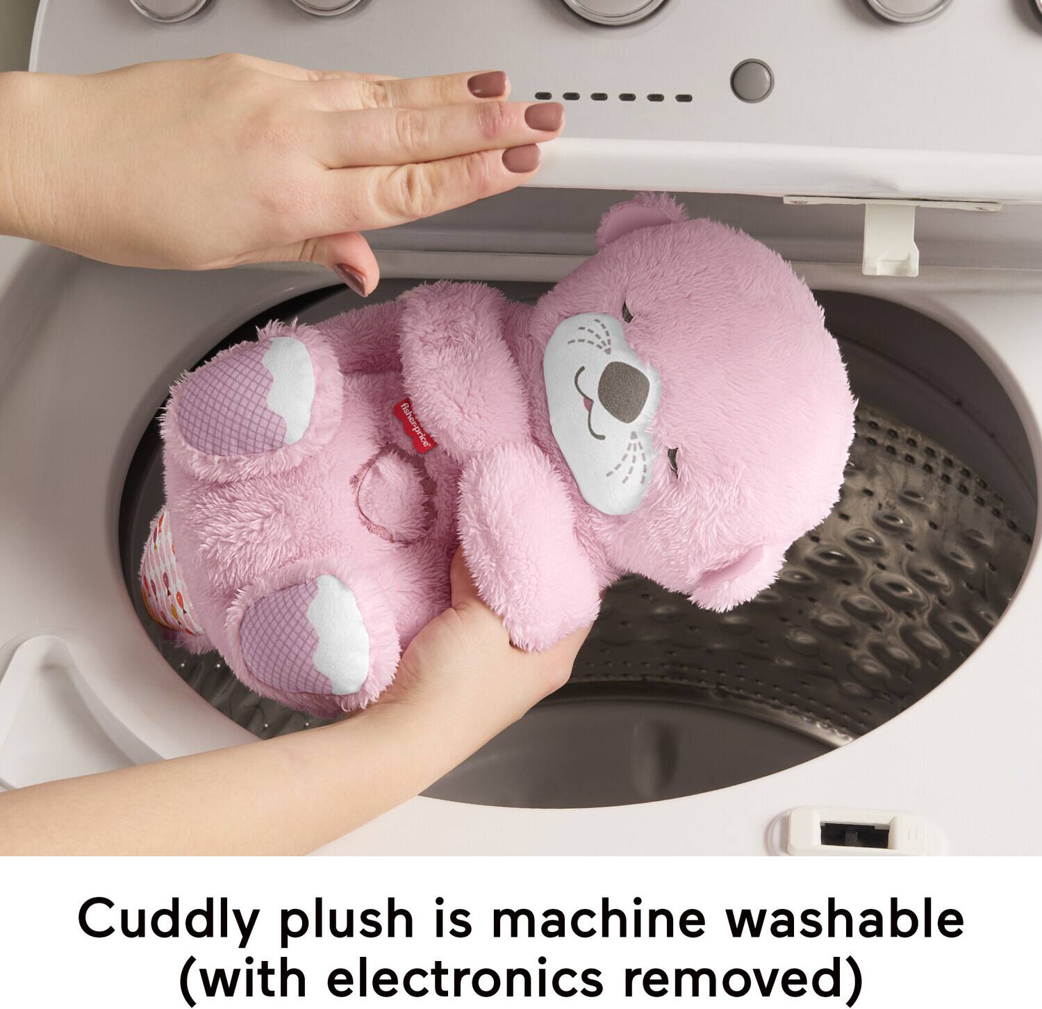 Cuddly plush is machine washable (with electronics removed)