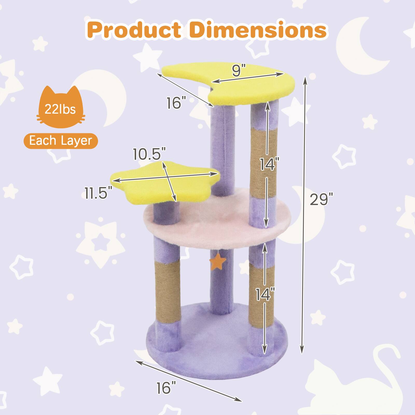 Product Dimensions: 9" x 16" x 29"  
Weight: 22lbs  
Each Layer: 10.5" x 14" x 11.5"