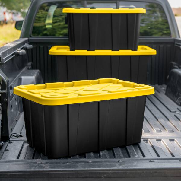 Alt View 7. Sterilite - Sterilite 27 Gallon Industrial Stackable Storage Tote Lidded Containers, 6 Pack - Black/Yellow.