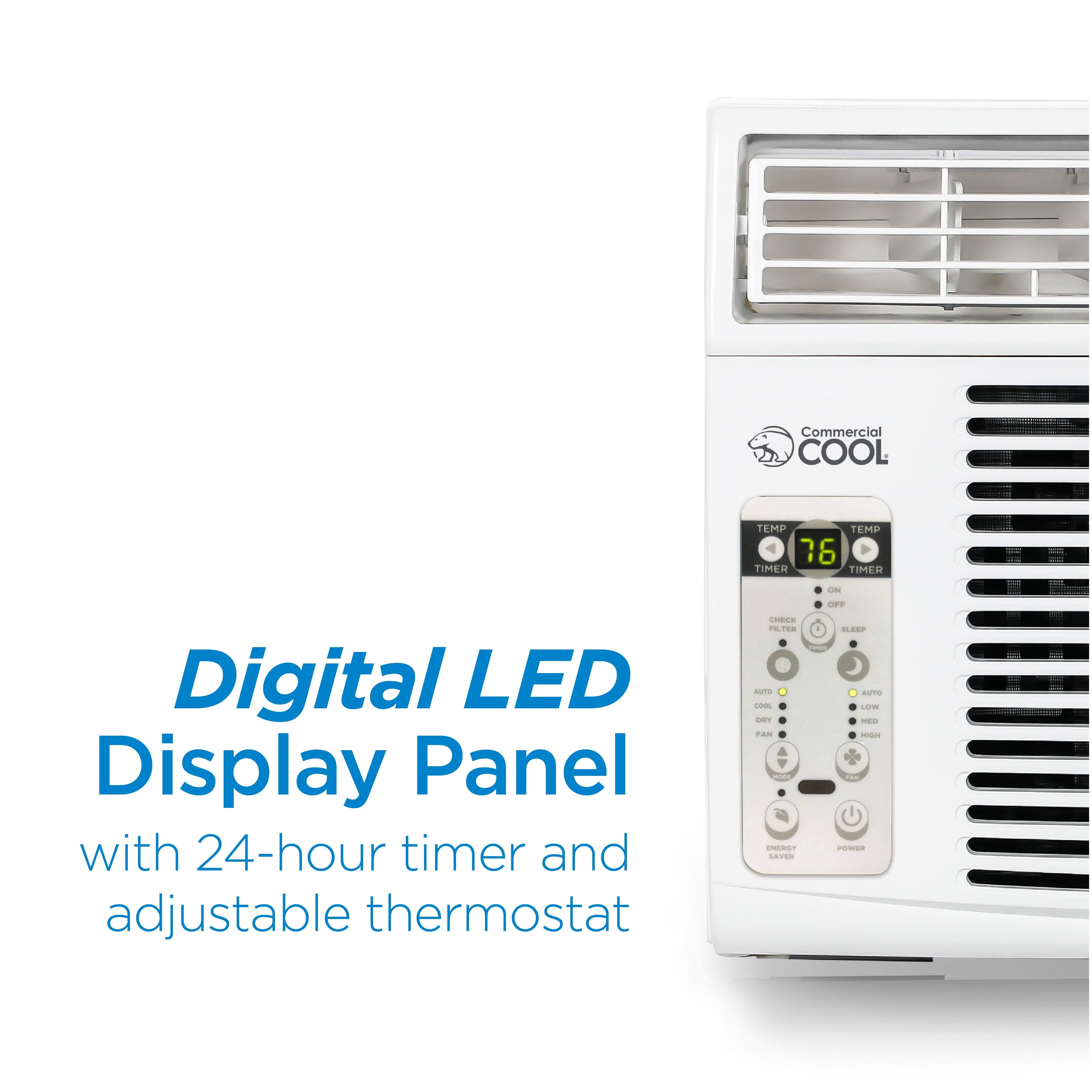 Commercial COOL TEMP TEMP 76 TIMER TIMER - Digital LED Display Panel with 24-hour timer and adjustable thermostat OFF CHECK AUTO - -O L - - F.. - ENERGY SAVER COMMERCIAL COOL