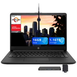 HP - Pavilion 14" HD Laptop,AMD Athlon Silver 3050U,16GB RAM,1TB SSD+160GB Dock Station,AMD Radeon Graphics,Win 10 - Black