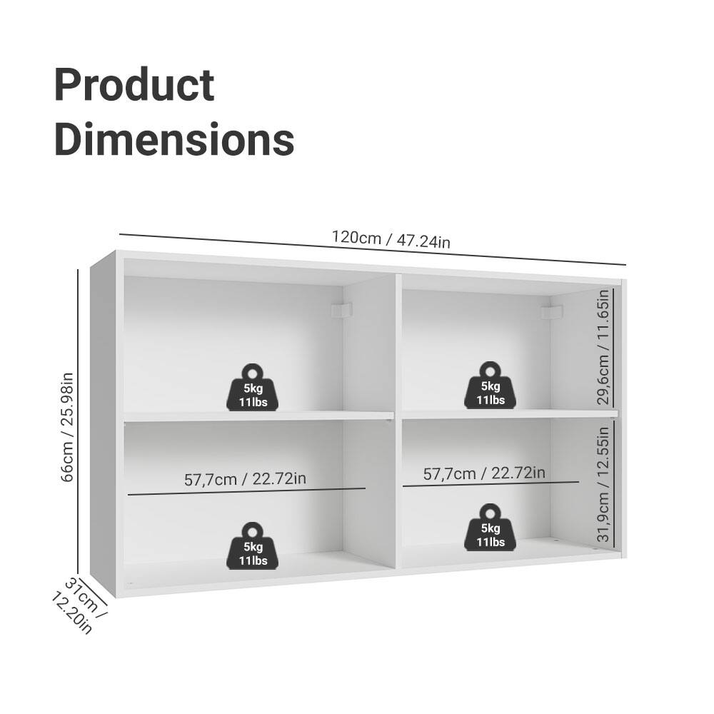 Product Dimensions

120cm / 47.24in  
66cm / 25.98in  
31cm / 12.20in  

57.7cm / 22.72in  
57.7cm / 22.72in  

31.9cm / 12.55in  
29.6cm / 11.65in  

5kg 11lbs  
5kg 11lbs  
5kg 11lbs  
5kg 11lbs