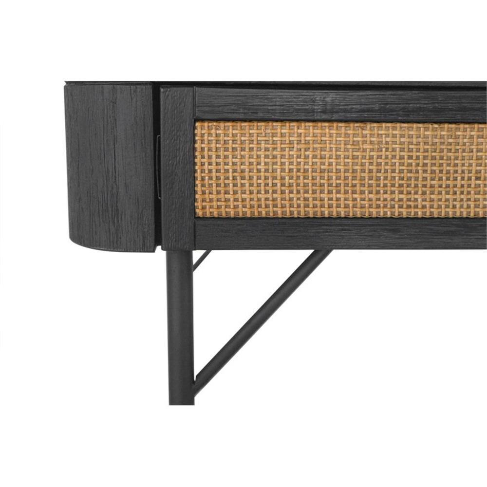 Left. Armen Living - Saratoga 2 Drawer Desk in Black Acacia with Rattan - Black.