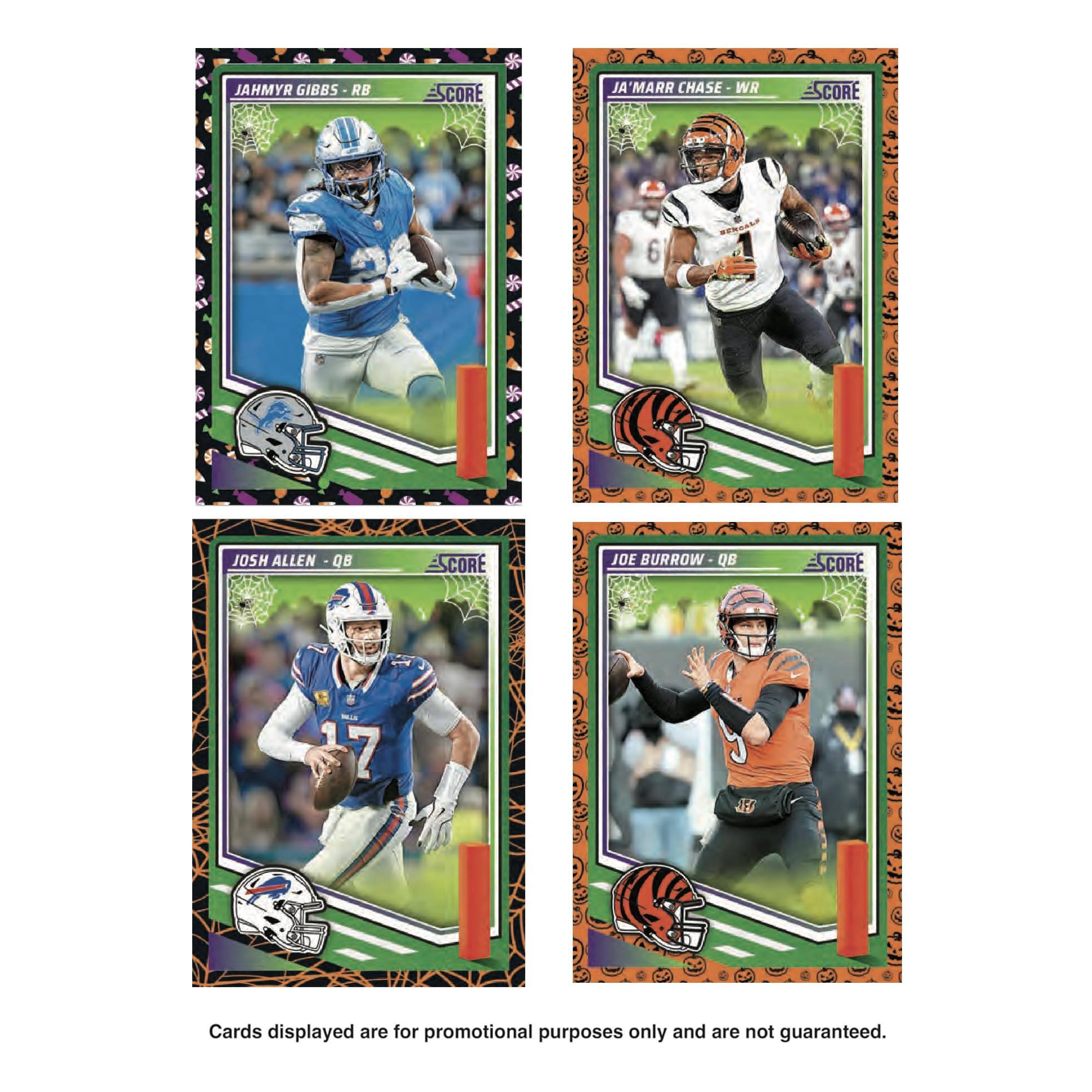 Jahmyr Gibbs - RB  
Ja'Marr Chase - WR  
Josh Allen - QB  
Joe Burrow - QB  

Cards displayed are for promotional purposes only and are not guaranteed.