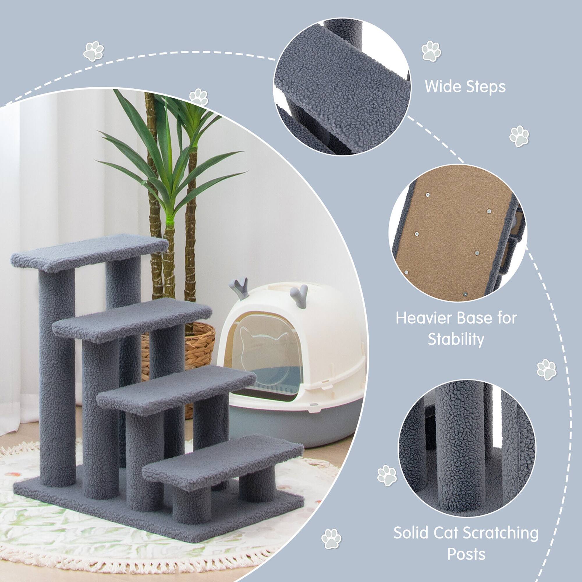 - Wide Steps
- Heavier Base for Stability
- Solid Cat Scratching Posts
