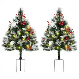 PULUZ - 2.5 Ft/30 inch 2 Pack Outdoor Entryway Pre-Lit Artificial Christmas Tree Cordless with 70 Branches - Green