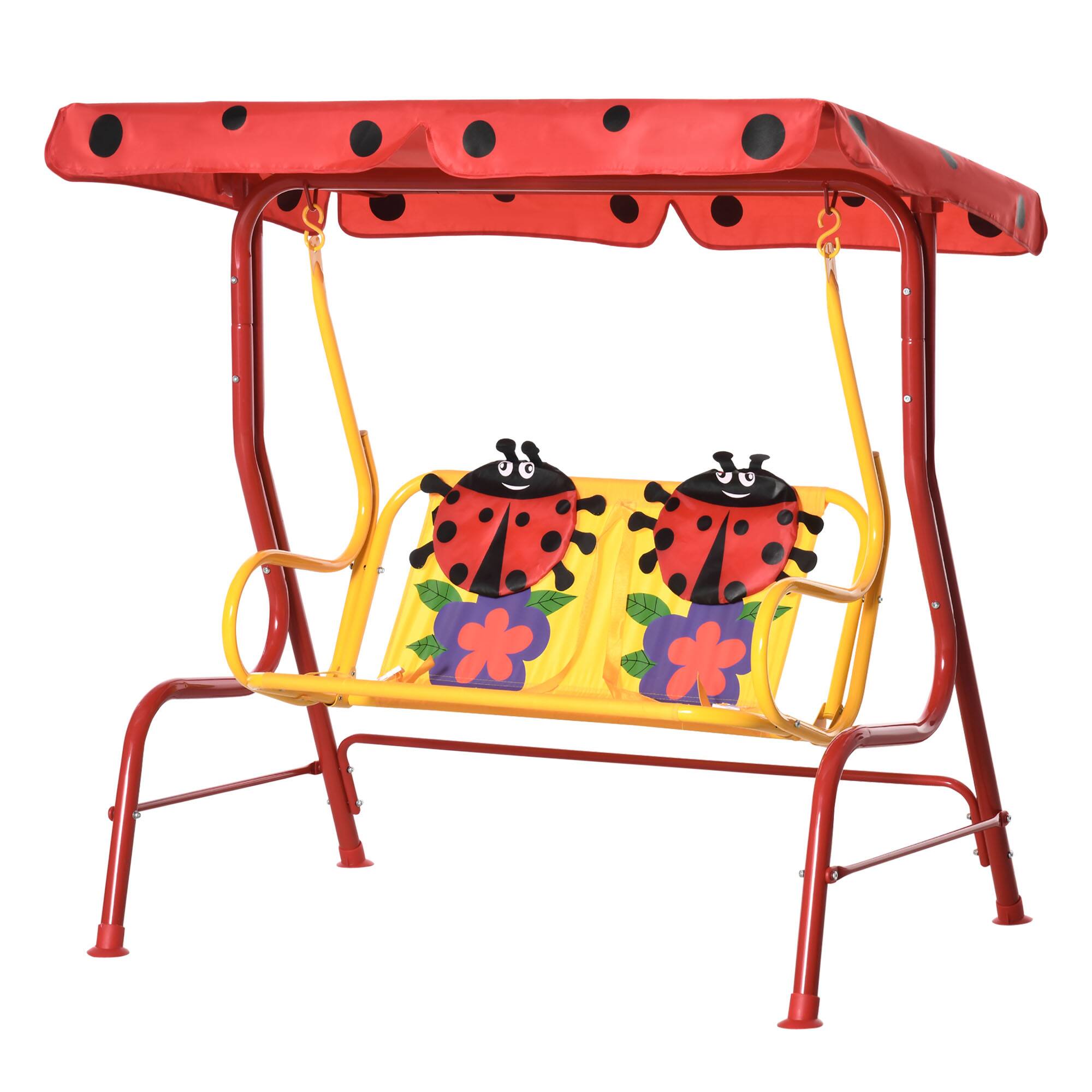 Front. Outsunny - Patio Swing, Adjustable Canopy Swing Glider, Kids Outdoor Swing Chair with 2 Seats - Red.