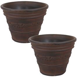 Sunnydaze - 13 in Laurel Dual-Wall Polyresin Planter - Set of 2 - Dark Brown