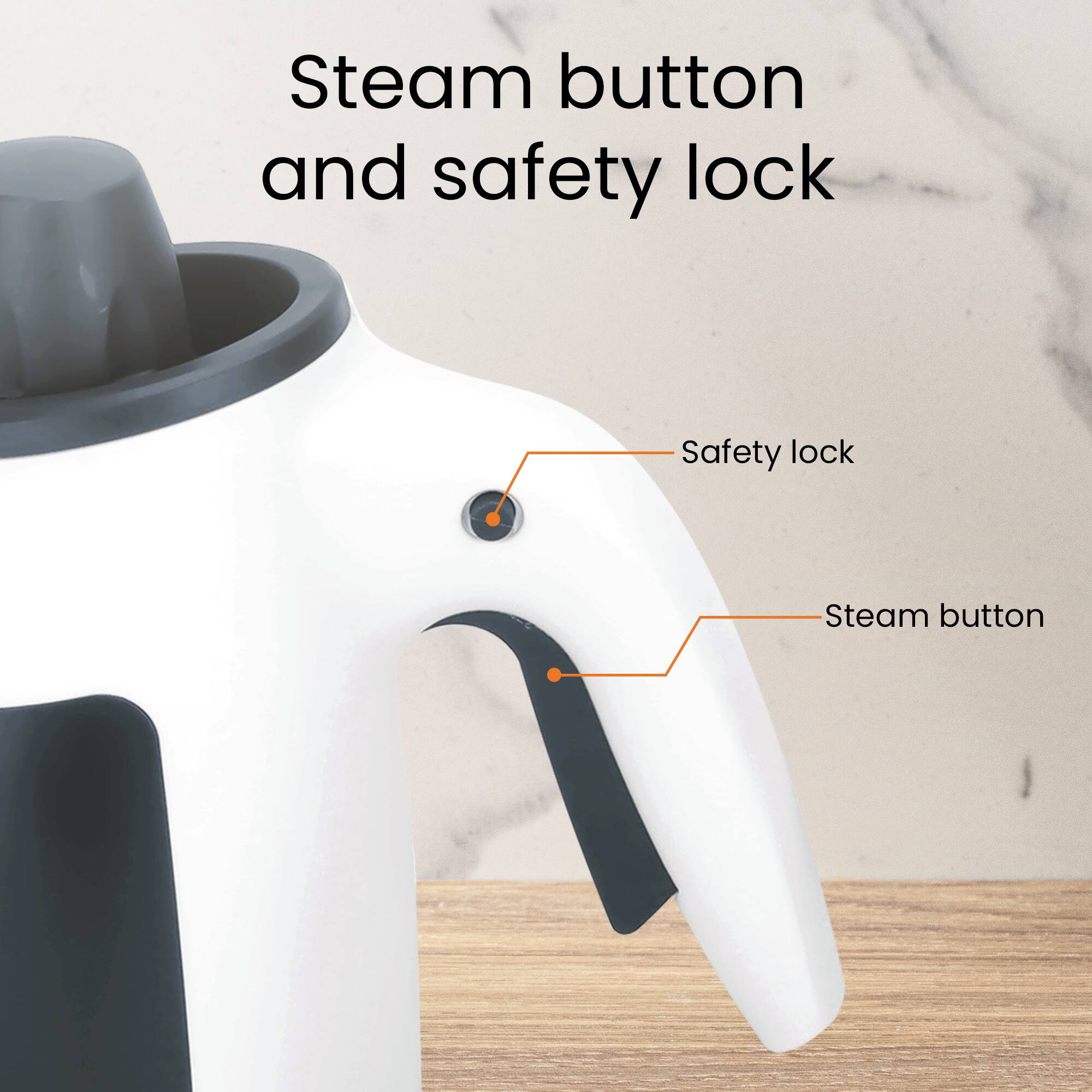 Steam button and safety lock

- Safety lock
- Steam button