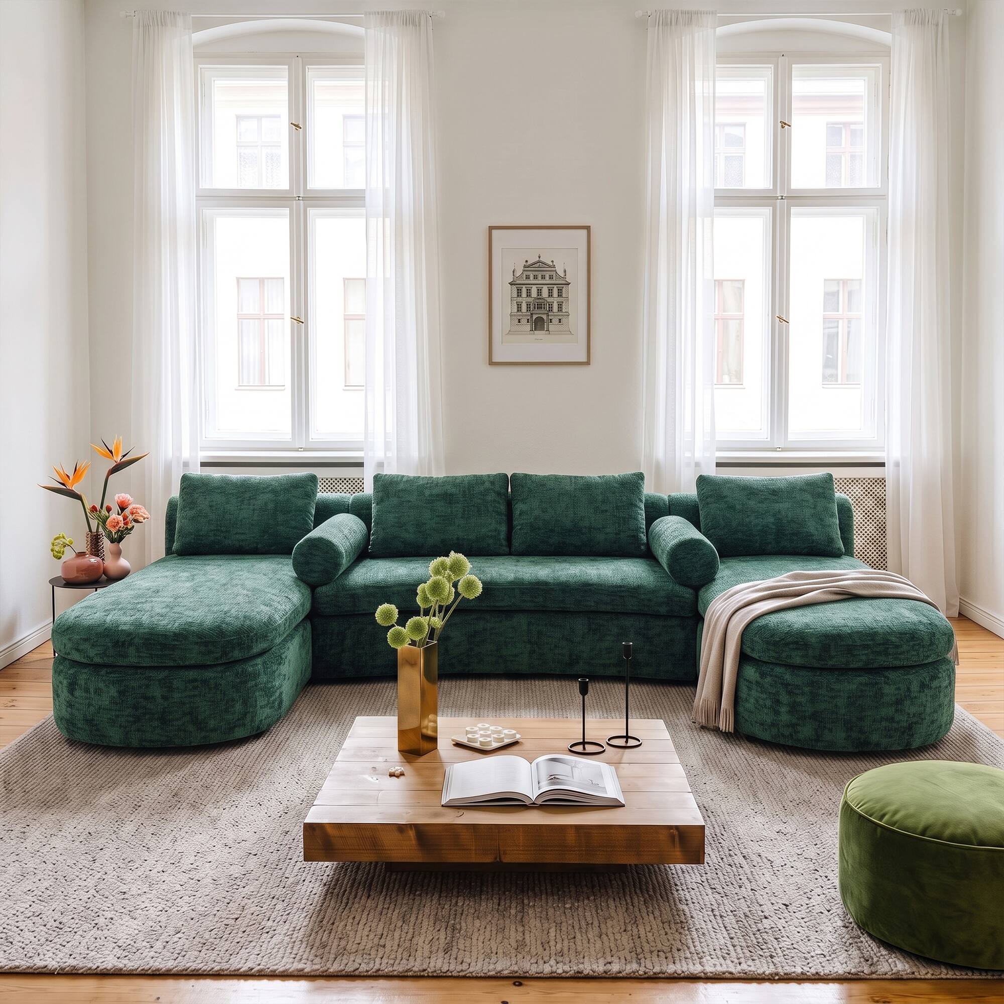 Alt View 9. Famapy - Oversized Modular Sectional Sofa with Double Chaise, 6-Seater Compressed U-Shaped Couch - Dark Green.
