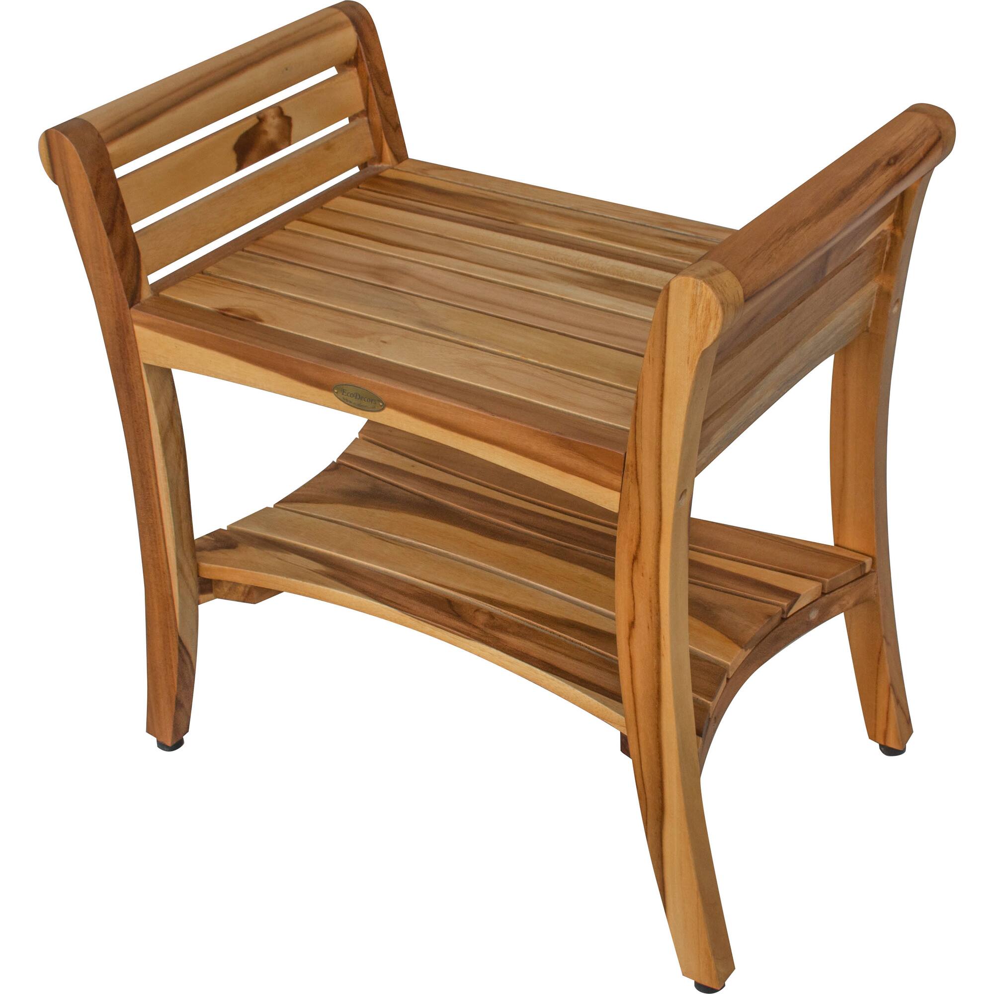 Back. EcoDecors - EcoDecors EarthyTeak Symmetry 24" Teak Shower Bench With Shelf And LiftAide Arms - EarthyTeak.
