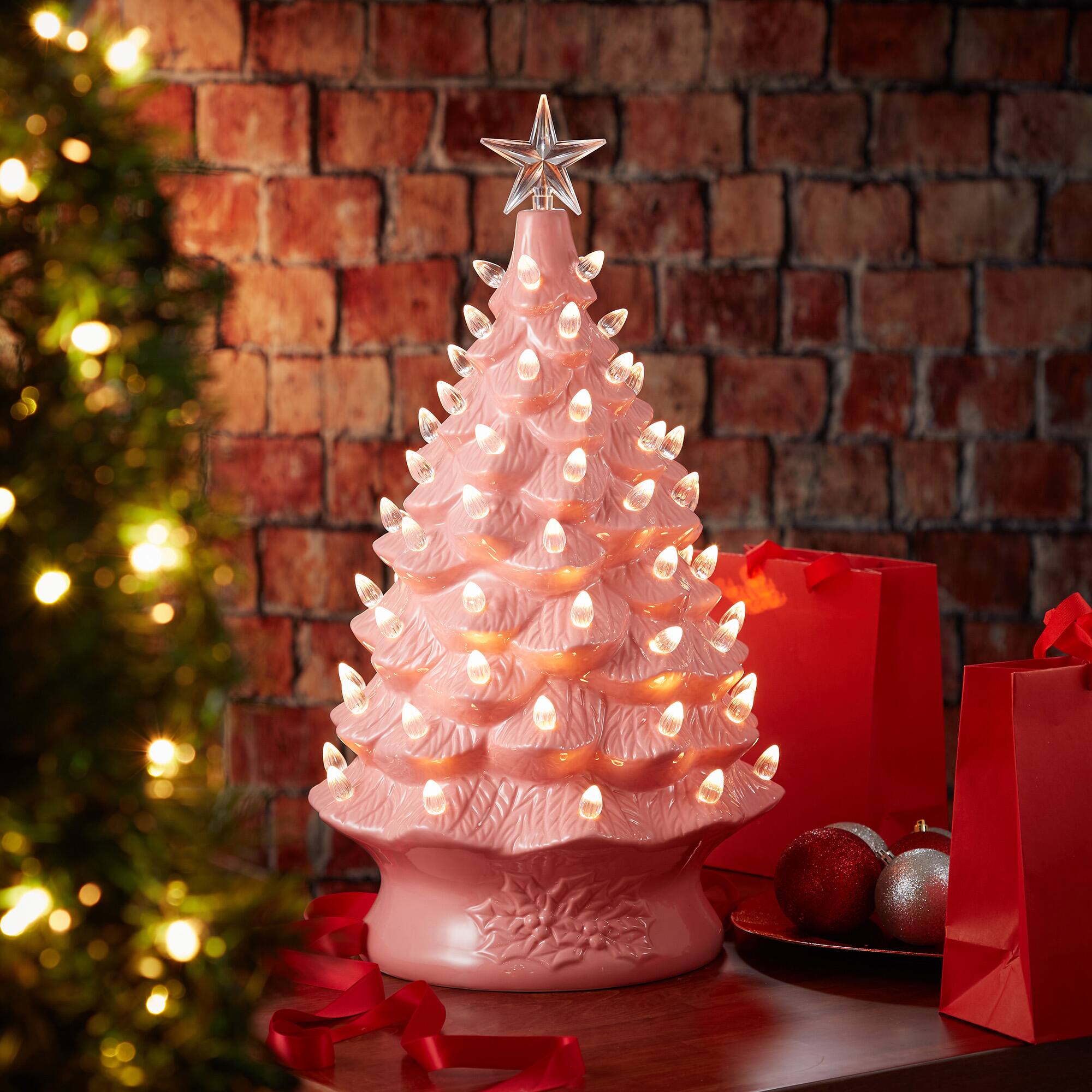 Alt View 6. Casafield - 24-in Hand Painted Ceramic Christmas Tree - Pre-Lit Tree with Star - Pink.