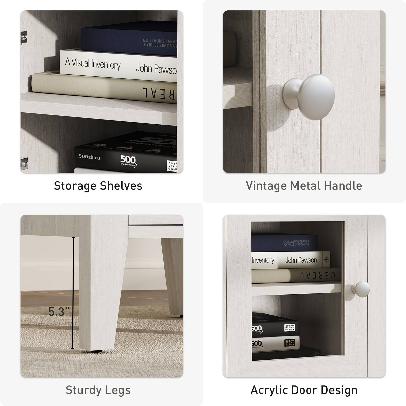 GUILLAUME TERVE CYRILLE SIMONNI  
A Visual Inventory  
John Pawson  

500zk.ru  
500 - S 9I SAM  

Storage Shelves  
Vintage Metal Handle  
Sturdy Legs  
Acrylic Door Design  

5.3"