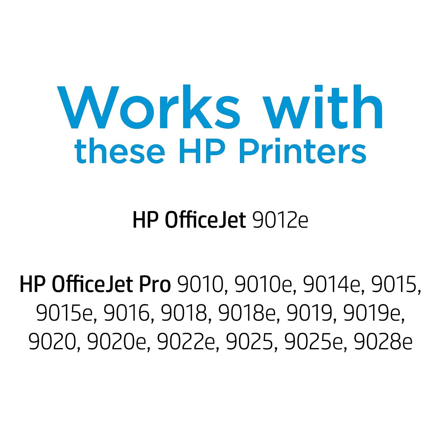 Works with these HP Printers

HP OfficeJet 9012e

HP OfficeJet Pro 9010, 9010e, 9014e, 9015, 9015e, 9016, 9018, 9018e, 9019, 9019e, 9020, 9020e, 9022e, 9025, 9025e, 9028e