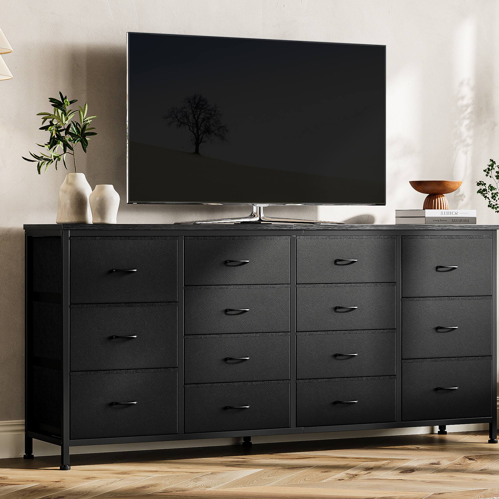 Alt View 1. TROPOW - 14 Drawer Dresser & TV Stand, with Power Outlet for 65 70 75 Inch TV, Long Entertainment Center for Home Room Decor - Black.