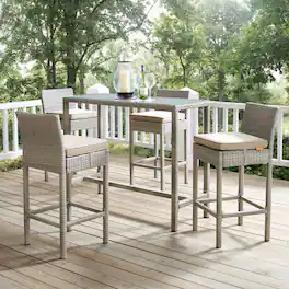 Conduit Outdoor Patio Wicker Rattan Bar Stool Set of 4 by Modway - Light Gray Beige
