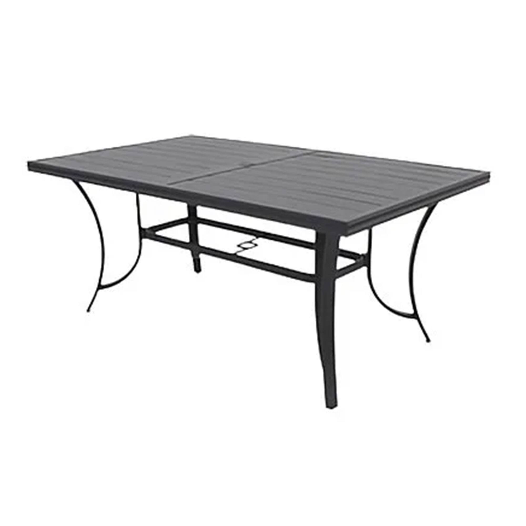 Front. Four Seasons Courtyard - Four Seasons Courtyard Palermo Slat Top Table with Frame and Umbrella Hole, Gray - Gray.