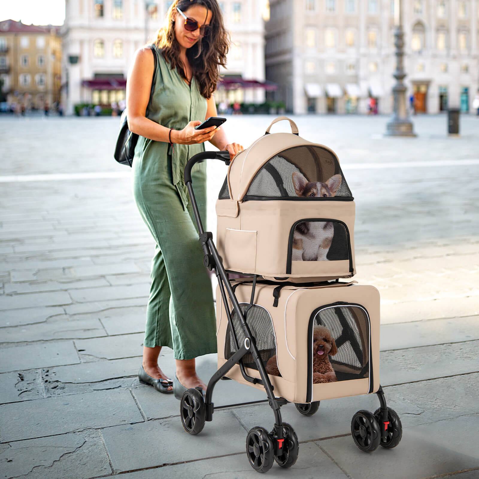 Alt View 3. Costway - Costway Double Pet Stroller for 2 Dogs or Cats w/ 2 Detachable Carriers Safety Belt.