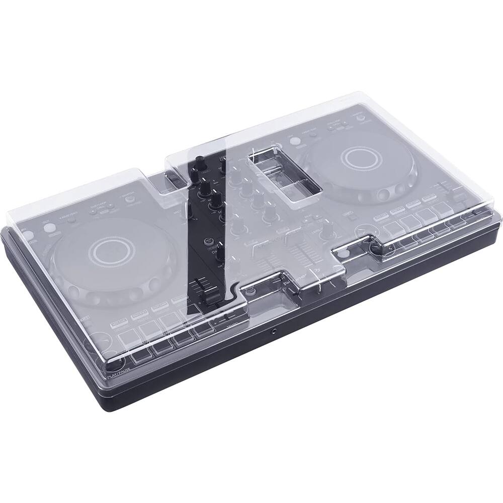 Front. Decksaver - Pioneer DJ DDJ-FLX4 Cover DSLE-PC-DDJFLX4 - Smoked|Clear transparency.