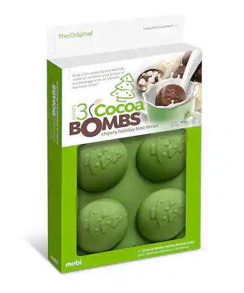 The Original Happiness Guaranteed! Drop a Cocoa Bomb into hot milk, water, or whatever your choice for an ultimate explosion of fun! 3 Cocoa Bombs make BPA Free USA CoCoa Bombs cheery holiday tree time! 1-3 Cocoa Bombs Halves silicone mold 6.641 x 9.641 inch (168.69mm x 244.89mm)