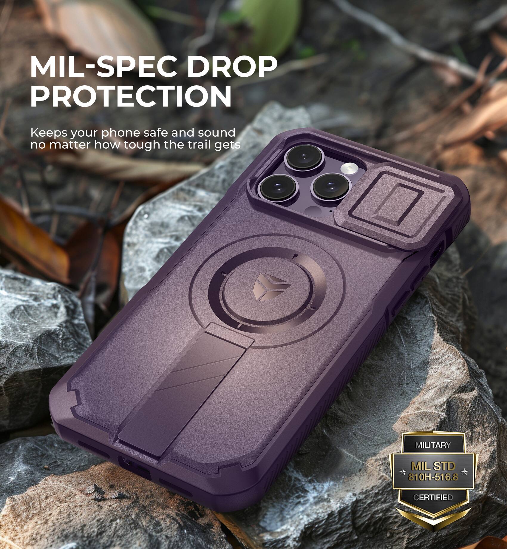 MIL-SPEC DROP PROTECTION
Keeps your phone safe and sound no matter how tough the trail gets
MILITARY MIL STD 810H-516.8 CERTIFIED