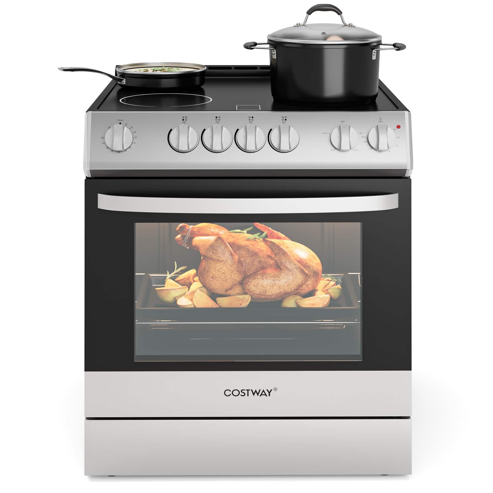 Costway - Electric Range 30" Freestanding & Slide-in Kitchen Stove with Cooking Modes - Sliver,Black