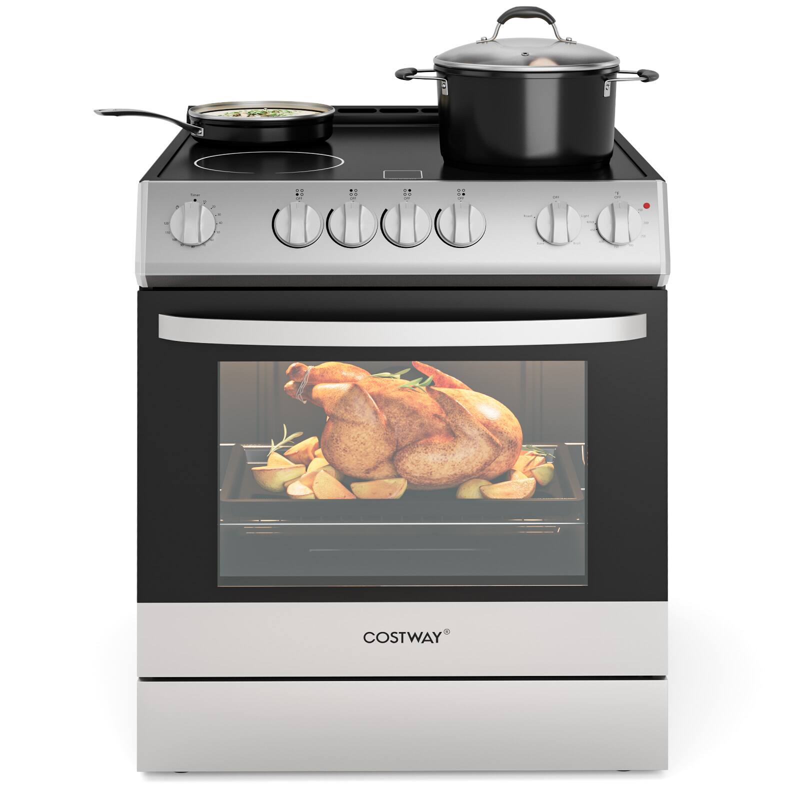 Costway - Electric Range 30" Freestanding & Slide-in Kitchen Stove with Cooking Modes - Sliver,Black