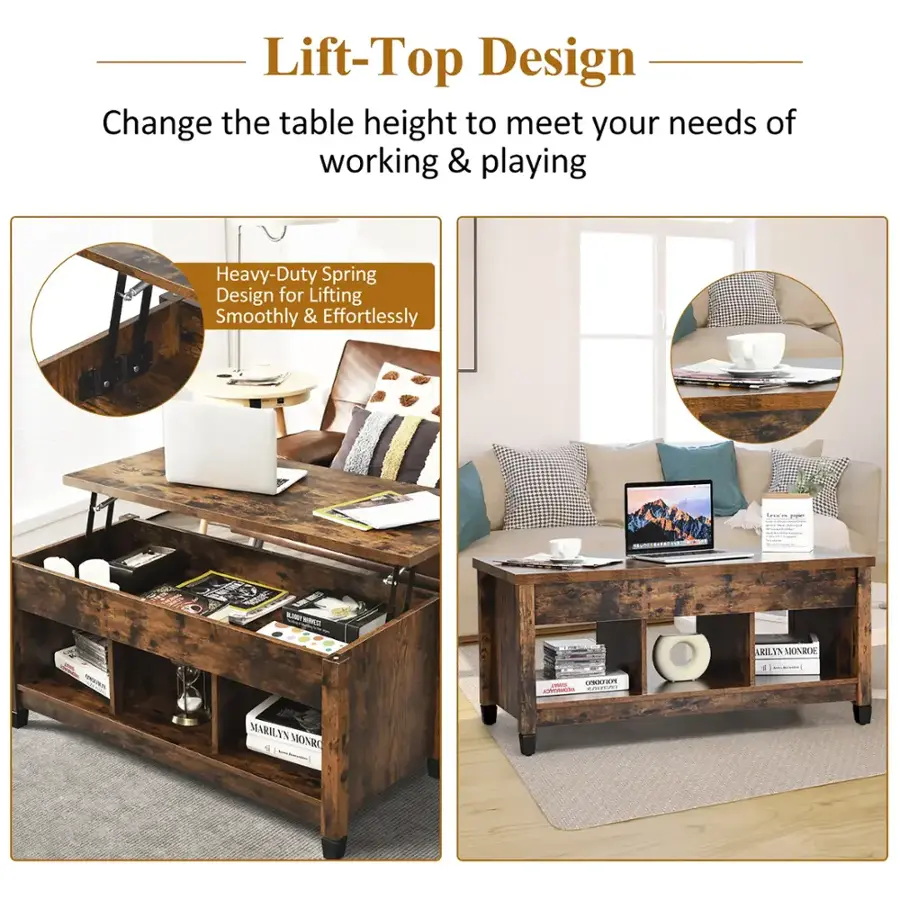 Lift-Top Design: Change the table height to meet your needs of working & playing. Heavy-Duty Spring Design for Lifting Smoothly & Effortlessly.