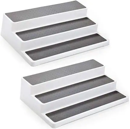 Front. Home Intuition - Home Intuition 3-Tier Non-Skid Spice Rack Step Shelf Pantry Kitchen Cabinet Organizer, 14.4-inch, White-Grey, 2 Pack - Clear.